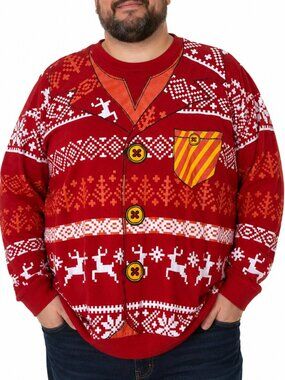 Harry Potter Quidditch Ugly Christmas Fleece Sweatshirt Men's 3XL Red Holiday